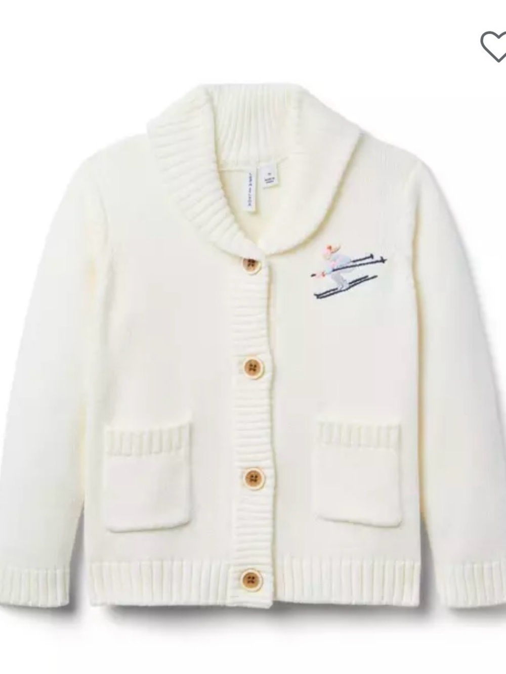 Janie and Jack Cream Shawl Collar Cardigan with Ski Embroidery